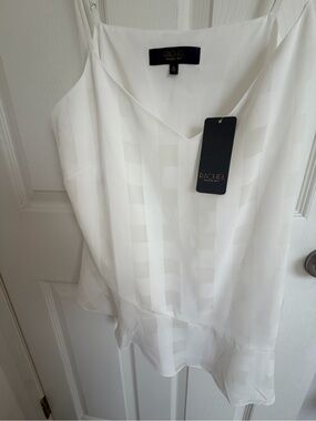 Rachel White Striped Silk-Look Camisole